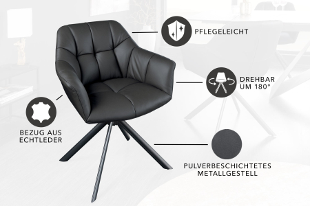 Set 2 scaune rotative PAPILLON 180° din piele neagra [10]