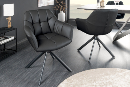 Set 2 scaune rotative PAPILLON 180° din piele neagra [2]