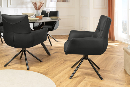 Set 2 scaune rotative SIGNATURE 360° din piele neagra [4]