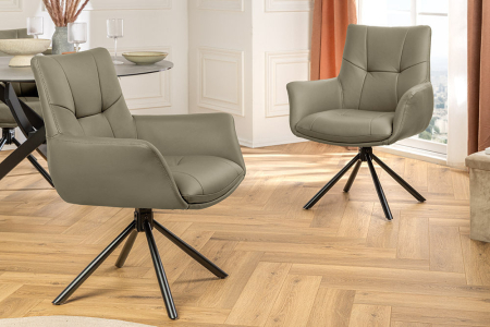 Set 2 scaune rotative SIGNATURE 360° din piele taupe [3]