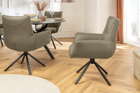 Set 2 scaune rotative SIGNATURE 360° din piele taupe [5]