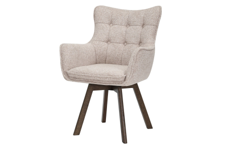 Scaune - Set 2 scaune rotative THOR 360°  din material texturat bej si lemn de stejar