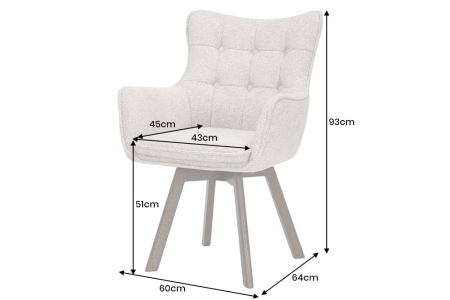 Set 2 scaune rotative THOR 360°  din material texturat bej si lemn de stejar [10]