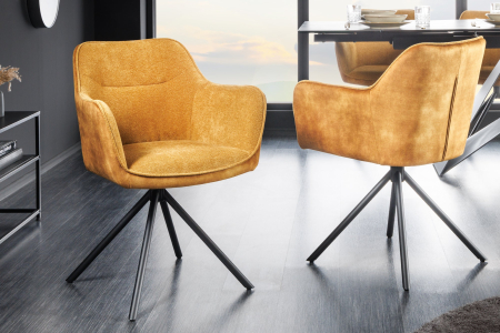Set 2 scaune rotative VERONA din material texturat si catifea galben mustar [2]