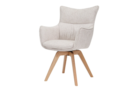Scaune - Set 2 scaune rotative VOGUE 360° din material texturat bej si lemn de stejar