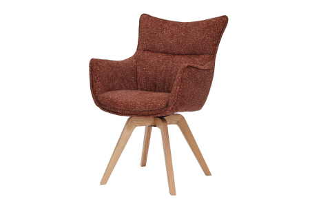 Scaune - Set 2 scaune rotative VOGUE 360° din material texturat maro si lemn de stejar