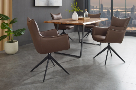 Set 2 scaune rotative VOGUE 360° din piele artificiala maro si metal [2]