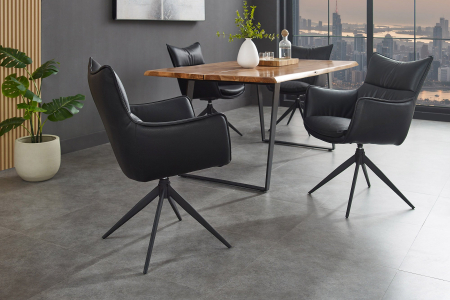 Set 2 scaune rotative VOGUE 360° din piele artificiala neagra si metal [2]