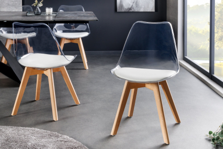 Set 2 scaune SCANDINAVIA MEISTERSTÜCK transparente cu sezut din piele alba si picioare din lemn de fag [4]