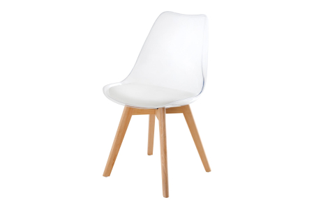 Scaune & fotolii - Set 2 scaune SCANDINAVIA MEISTERSTÜCK transparente cu sezut din piele alba si picioare din lemn de fag