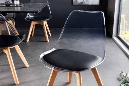 Set 2 scaune SCANDINAVIA MEISTERSTÜCK transparente cu sezut din piele neagra si picioare din lemn de fag [2]
