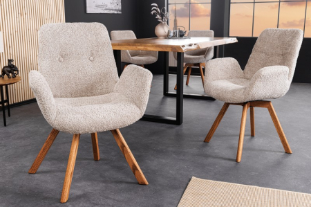 Scaune - Set 2 scaune rotative Baltic cu tapiterie boucle si picioare din lemn de stejar