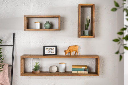 Set 3 rafturi pentru perete HEMINGWAY din lemn de mango maro, 43-94 cm [2]