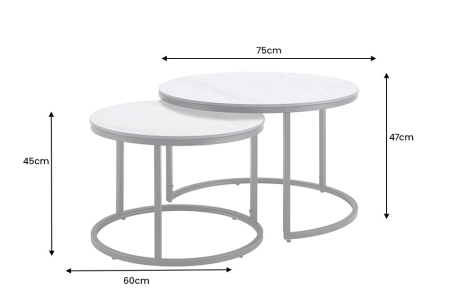 Set de 2 măsuțe de cafea ELEGANCE 75 cm, din ceramică albă [7]