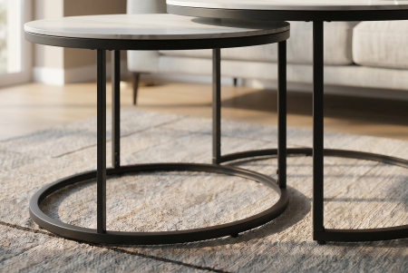 Set de 2 măsuțe de cafea ELEGANCE 75 cm, din ceramică albă [5]
