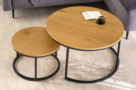 Set de 2 măsuțe de cafea ELEGANCE 80 cm, aspect de stejar sălbatic [1]