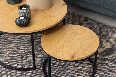 Set de 2 măsuțe de cafea ELEGANCE 80 cm, aspect de stejar sălbatic [3]
