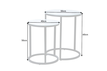 Set de 2 măsuțe laterale ELEGANCE Ø 50-60cm rotunde, aspect marmură alba , cadru negru [8]
