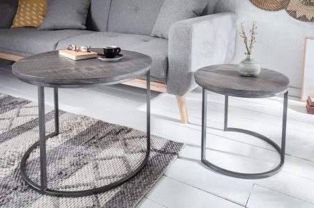 Set de 2 măsuțe laterale ELEMENTS din lemn de mango gri [2]