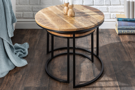 Set de 2 măsuțe laterale ELEMENTS din lemn de mango natural [2]