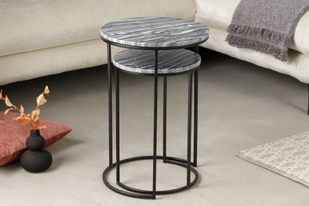 Set de 2 măsuțe laterale ELEMENTS gri blat din marmură [3]