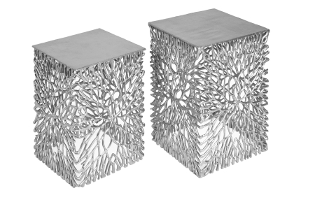 Living - Set de 2 măsuțe laterale LEAF 40-45cm argintii