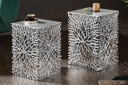 Set de 2 măsuțe laterale LEAF 40-45cm argintii [1]