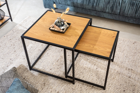 Set de 2 măsuțe laterale SLIM LINE 50cm aspect lemn de stejar sălbatic [3]