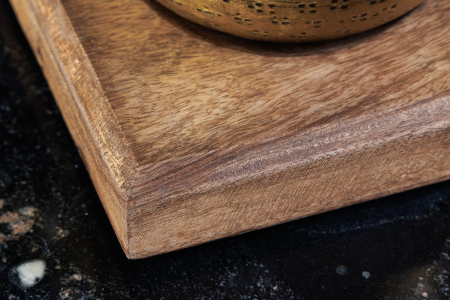 Set de 3 boluri ORIENT cu efect de ciocănitură, cu bază din lemn natural de mango auriu [10]