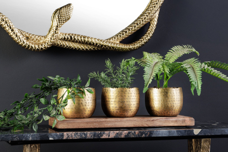 Set de 3 boluri ORIENT cu efect de ciocănitură, cu bază din lemn natural de mango auriu [4]