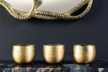 Set de 3 boluri ORIENT cu efect de ciocănitură, cu bază din lemn natural de mango auriu [7]