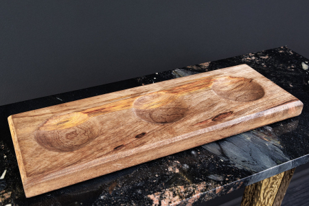 Set de 3 boluri ORIENT cu efect de ciocănitură, cu bază din lemn natural de mango auriu [8]