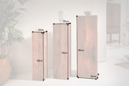 Set de 3 stâlpi decorativi MAKASSAR 60-80 cm din lemn de mango [7]