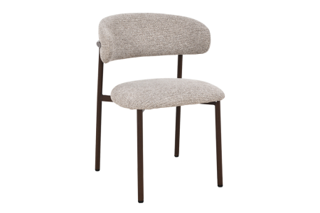 Scaune - Set două scaune BELFORT din țesătură texturată bej-taupe cu picioare metalice maro nuc
