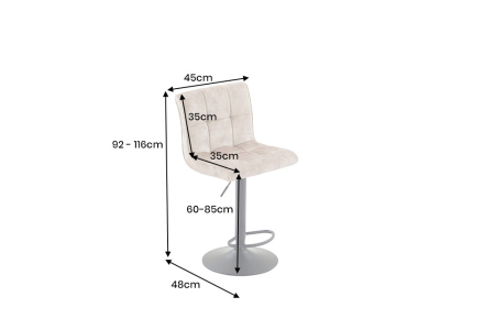 Set două scaune de bar MODENA, înălțime reglabilă între 92 și 116 cm, rotativ la 360°, catifea bej-șampanie cu cadru negru [12]