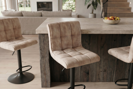 Set două scaune de bar MODENA, înălțime reglabilă între 92 și 116 cm, rotativ la 360°, catifea bej-șampanie cu cadru negru [2]