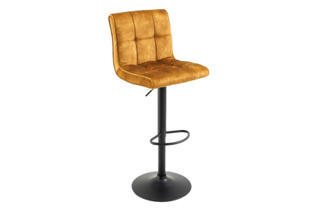Scaune & fotolii - Set două scaune de bar MODENA, înălțime reglabilă între 92 și 116 cm, rotativ la 360°, din catifea galben muștar, cu cadru negru