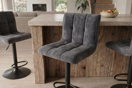 Set două scaune de bar MODENA, înălțime reglabilă între 96 și 116 cm, rotativ la 360°, catifea antracit cu cadru negru [2]