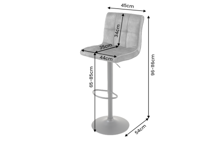 Set două scaune de bar MODENA, înălțime reglabilă între 96 și 116 cm, rotativ la 360°, catifea antracit cu cadru negru [13]