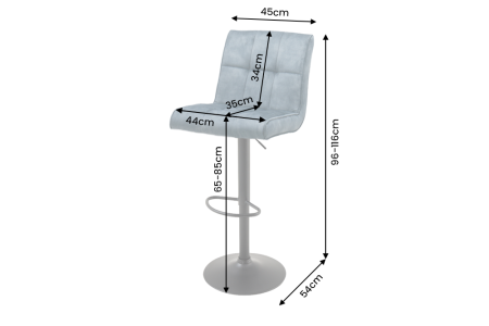 Set două scaune de bar MODENA, înălțime reglabilă între 96 și 116 cm, rotativ la 360°, catifea de culoare petrol cu cadru negru [6]
