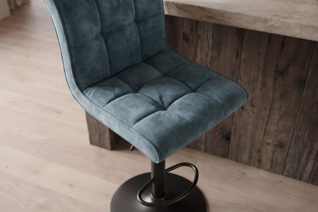 Set două scaune de bar MODENA, înălțime reglabilă între 96 și 116 cm, rotativ la 360°, catifea de culoare petrol cu cadru negru [3]