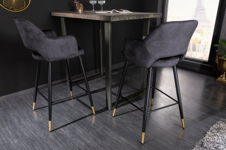 Set două scaune de bar PARIS cu tapițerie decorativă matlasată din catifea antracit [4]