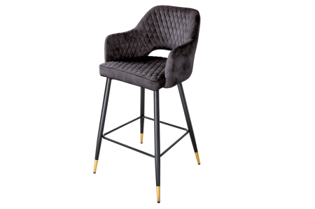 Scaune - Set două scaune de bar PARIS cu tapițerie decorativă matlasată din catifea antracit