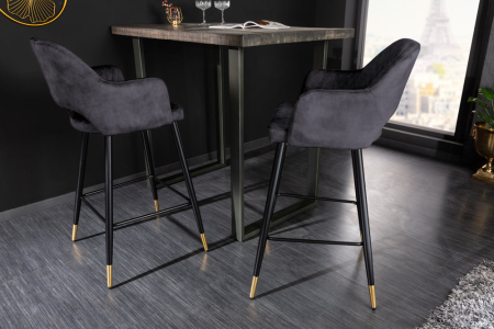 Set două scaune de bar PARIS cu tapițerie decorativă matlasată din catifea antracit [3]