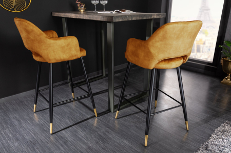 Set două scaune de bar PARIS cu tapițerie decorativă matlasată din catifea galben muștar [4]