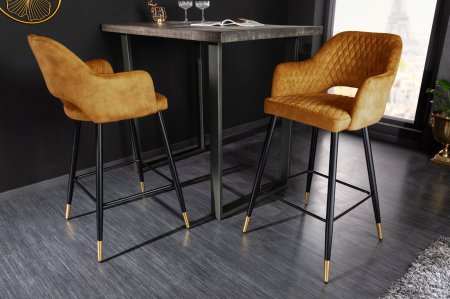Set două scaune de bar PARIS cu tapițerie decorativă matlasată din catifea galben muștar [2]