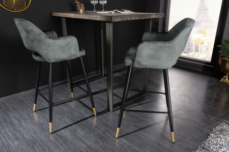 Set două scaune de bar PARIS cu tapițerie decorativă matlasată din catifea gri-verde [3]