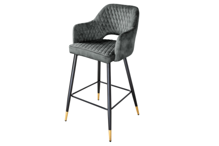 Scaune & fotolii - Set două scaune de bar PARIS cu tapițerie decorativă matlasată din catifea gri-verde