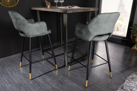 Set două scaune de bar PARIS cu tapițerie decorativă matlasată din catifea gri-verde [4]