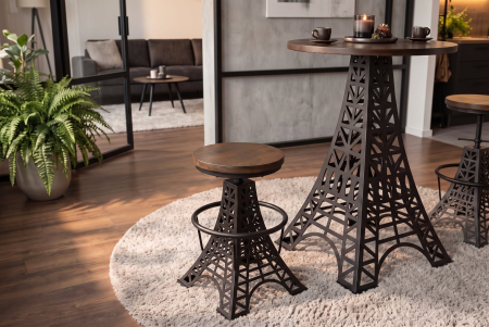 Set două scaune de bar PARIS LOFT reglabil 47-77 cm din lemn de mango maro închis cu bază neagră - Design Turnul Eiffel [2]